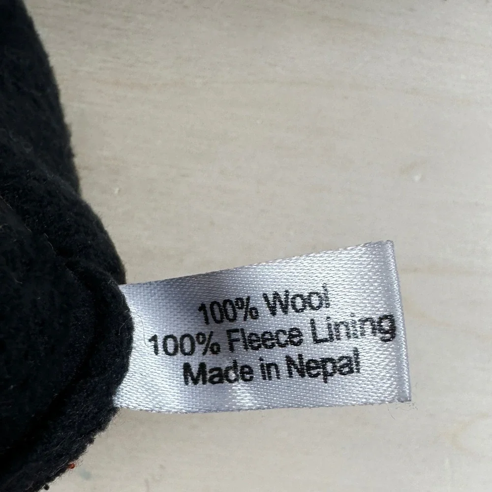 Owl Knot Fingerless Wool Mittens Fleece‎ Lined Made In Nepal Brown
